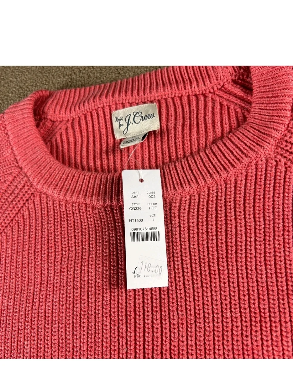 J.Crew Heritage Cotton Ribbed Sweater LG Heather Geranium BNWT $118 1 Left!